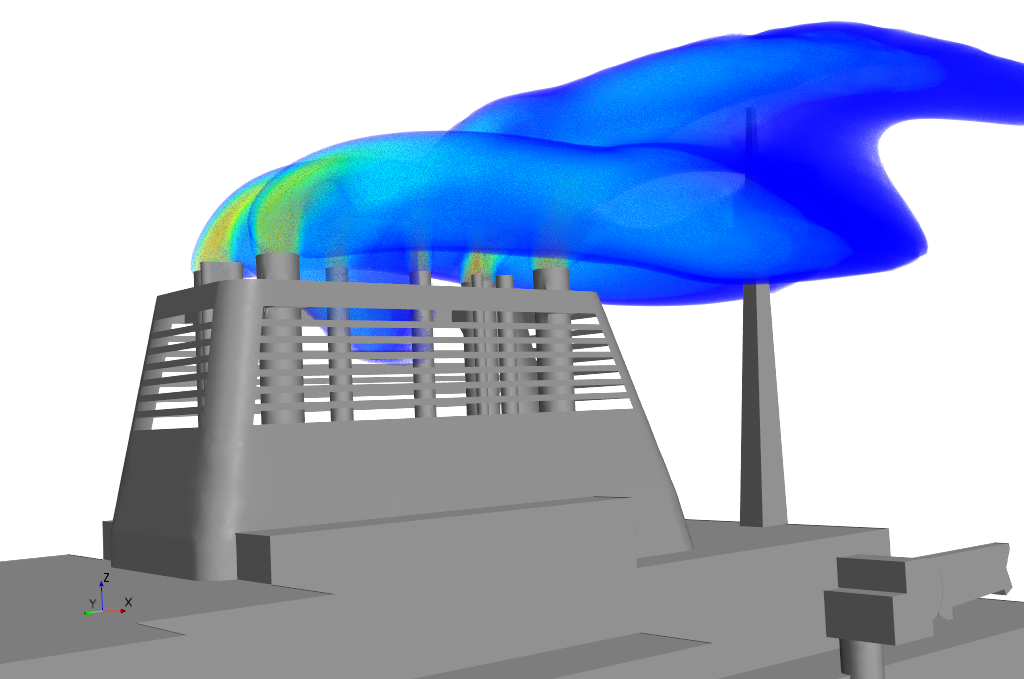 computational fluid dynamics (CFD) close up of exhaust pipes of Polar vessel